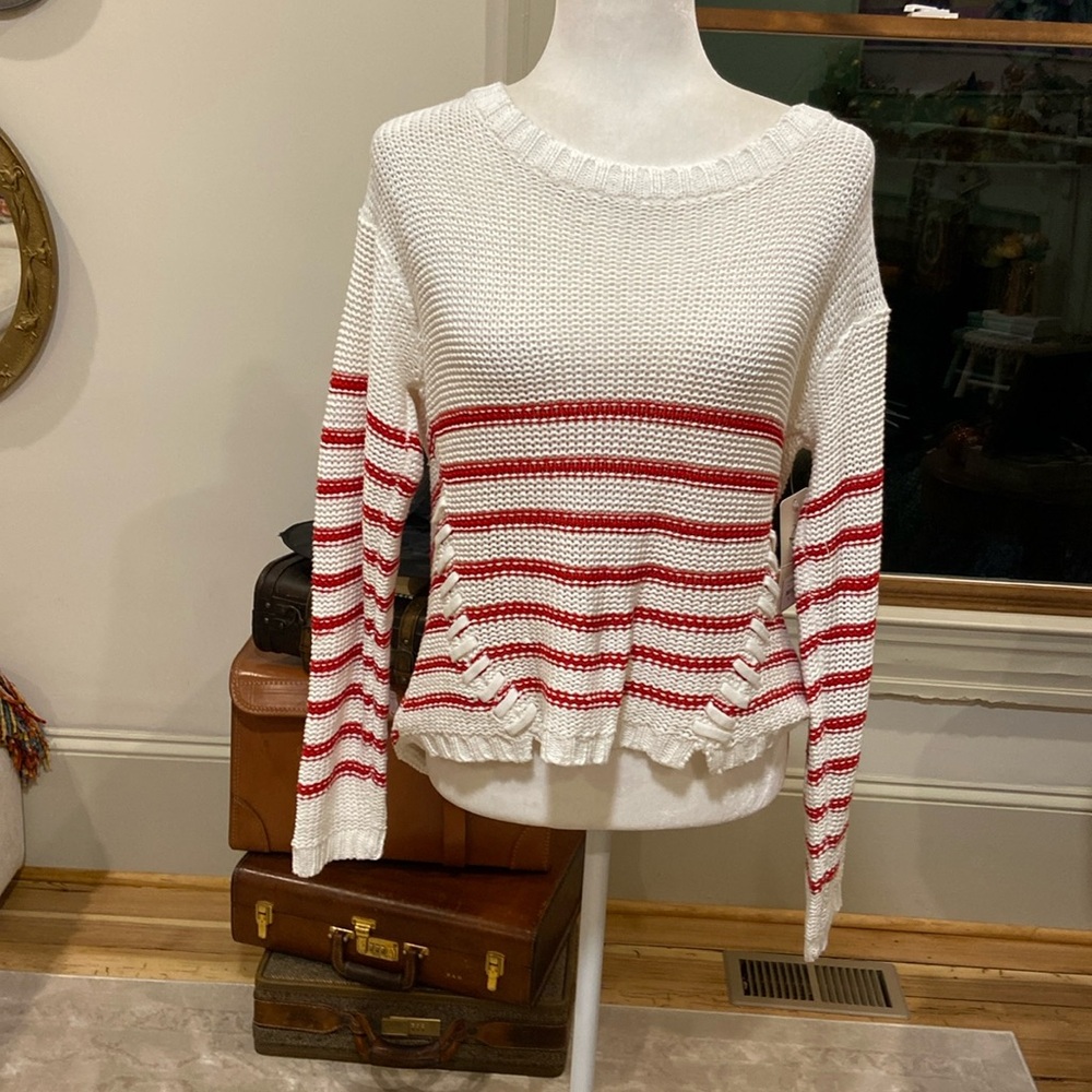 NWT Cloth By Rd Style Red/white Cable Knit Sweater Women's Size Medium
